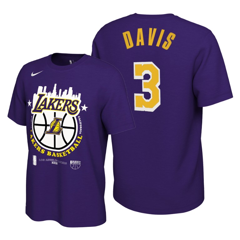 Men's Los Angeles Lakers Anthony Davis #3 NBA 2021 City DNA Playoffs Purple Basketball T-Shirt WXH8183YF